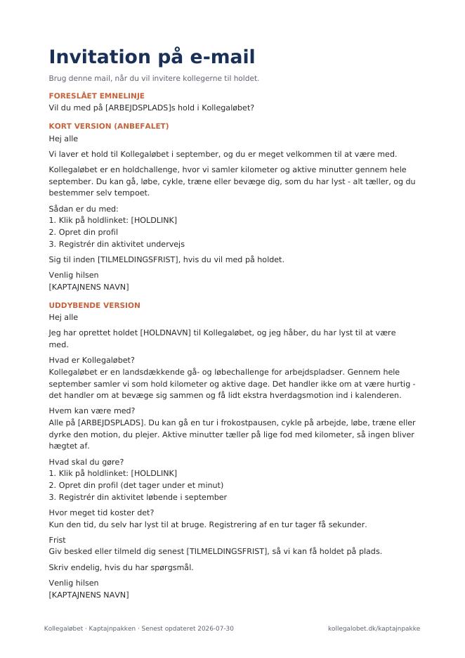 Eksempel fra kaptajnpakken: Mails og opslag